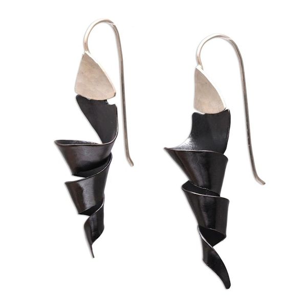 Alternate image for Sterling Silver and Dark Copper Spiral Dangle Earrings Dark Ribbon Spiral