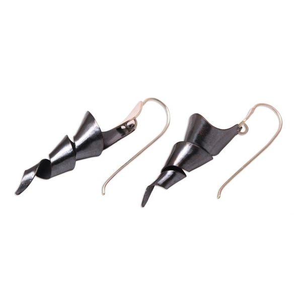 Alternate image for Sterling Silver and Dark Copper Spiral Dangle Earrings Dark Ribbon Spiral