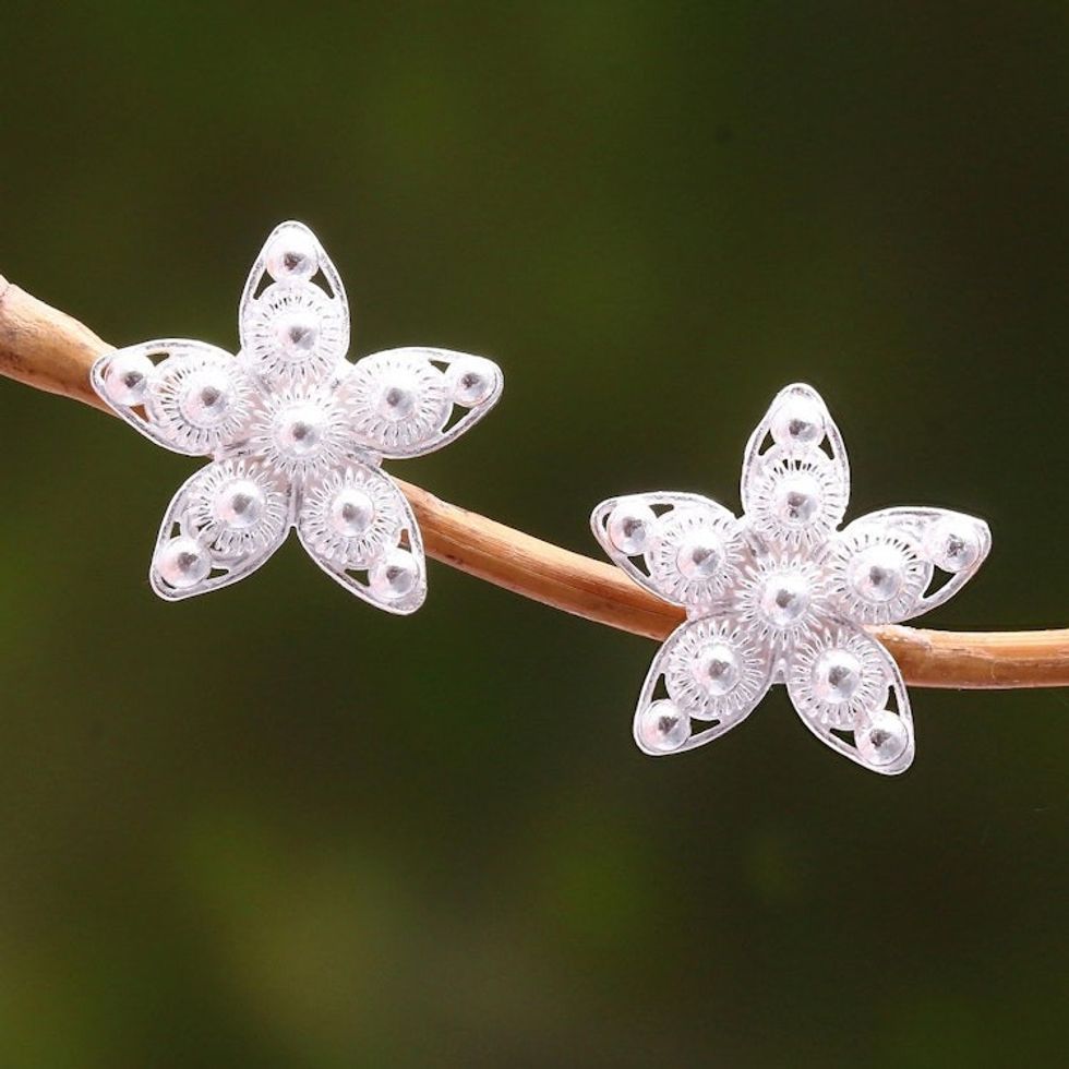 Sterling Silver Star Button Earrings from Java 'Glimmering Stars'