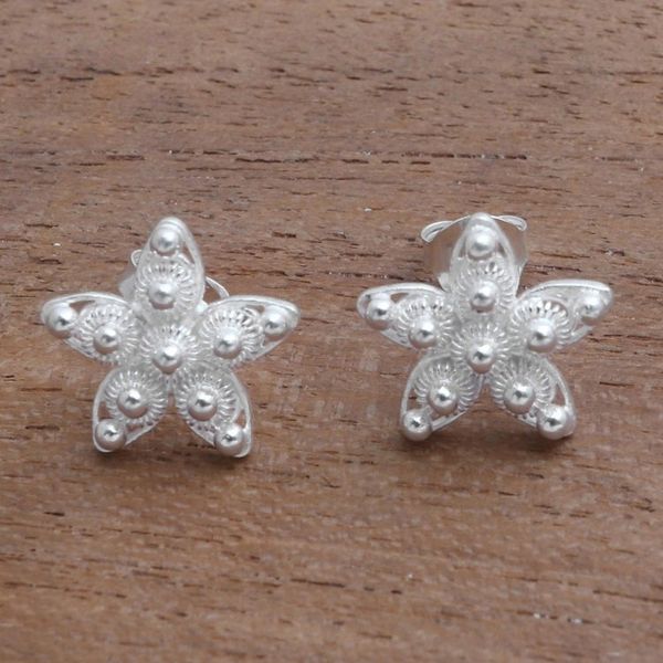 Alternate image for Sterling Silver Star Button Earrings from Java Glimmering Stars