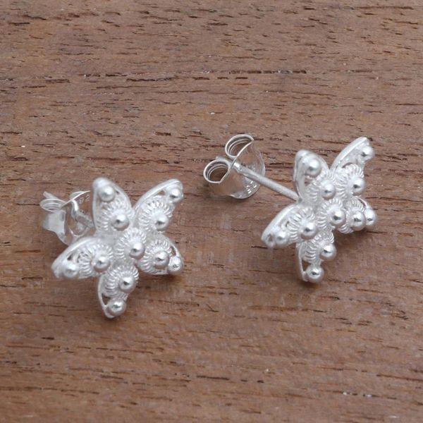 Alternate image for Sterling Silver Star Button Earrings from Java Glimmering Stars