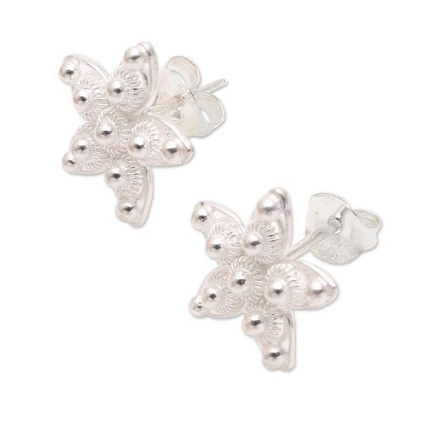 Alternate image for Sterling Silver Star Button Earrings from Java Glimmering Stars