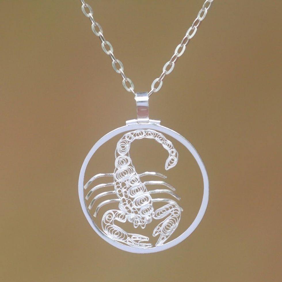 Sterling Silver Filigree Scorpio Necklace from Java 'Elegant Scorpio'