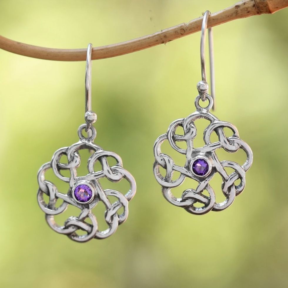 Sterling Silver Amethyst Tangled Petals Dangle Earrings 'Tangled Petals'