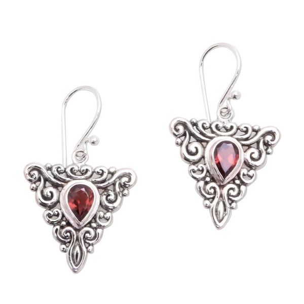 Alternate image for Triangular Garnet Dangle Earrings from Bali Triangle Tendrils
