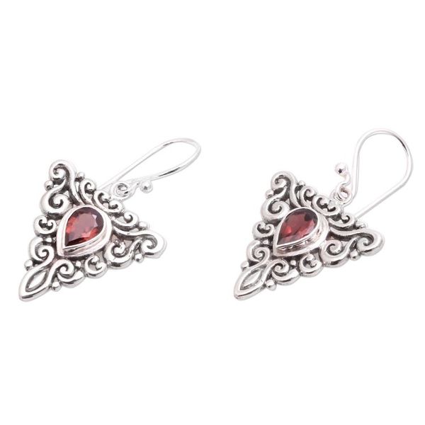 Alternate image for Triangular Garnet Dangle Earrings from Bali Triangle Tendrils