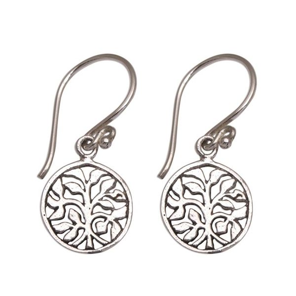 Alternate image for Circular Tree Sterling Silver Dangle Earrings from Bali Leafy Windows