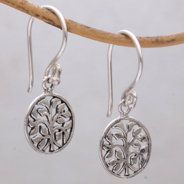 Alternate image for Circular Tree Sterling Silver Dangle Earrings from Bali Leafy Windows