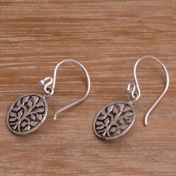 Alternate image for Circular Tree Sterling Silver Dangle Earrings from Bali Leafy Windows