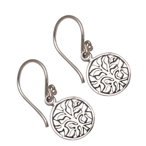 Alternate image for Circular Tree Sterling Silver Dangle Earrings from Bali Leafy Windows