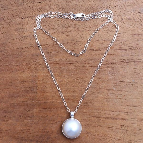 Alternate image for White Cultured Pearl Pendant Necklace from Bali Glowing with Love