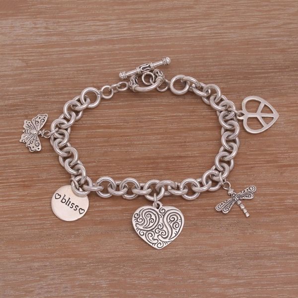 Alternate image for Peace Love and Bliss Sterling Silver Charm Bracelet Love and Bliss
