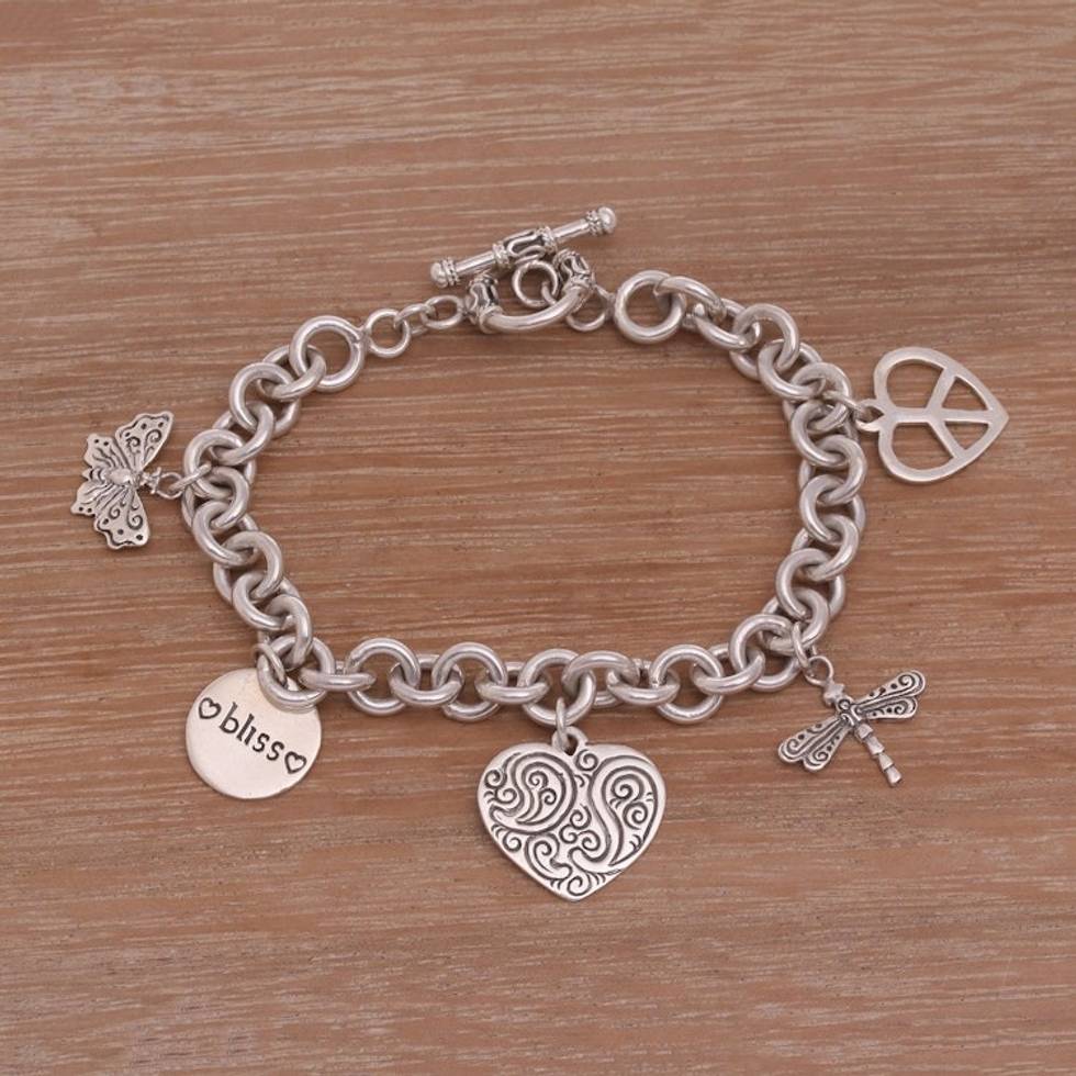 Peace Love and Bliss Sterling Silver Charm Bracelet 'Love and Bliss'