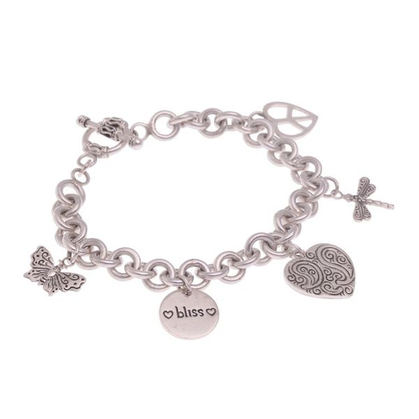 Alternate image for Peace Love and Bliss Sterling Silver Charm Bracelet Love and Bliss