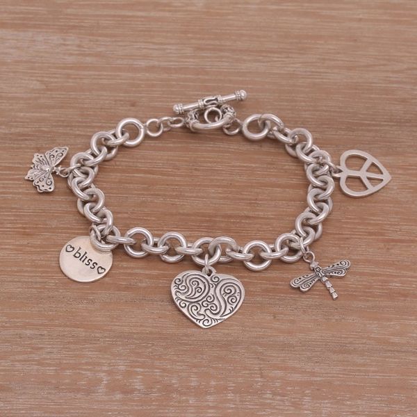 Alternate image for Peace Love and Bliss Sterling Silver Charm Bracelet Love and Bliss