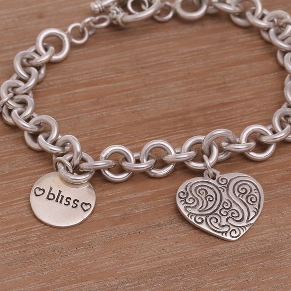 Alternate image for Peace Love and Bliss Sterling Silver Charm Bracelet Love and Bliss