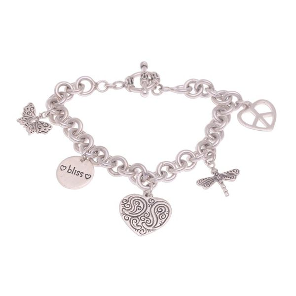 Alternate image for Peace Love and Bliss Sterling Silver Charm Bracelet Love and Bliss