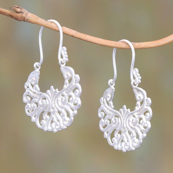 Alternate image for Round Sterling Silver Plated Drop Earrings from Bali Alam Happiness