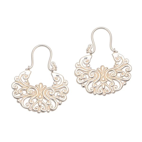 Alternate image for Round Sterling Silver Plated Drop Earrings from Bali Alam Happiness