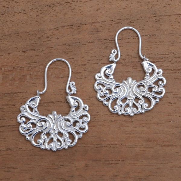 Alternate image for Round Sterling Silver Plated Drop Earrings from Bali Alam Happiness