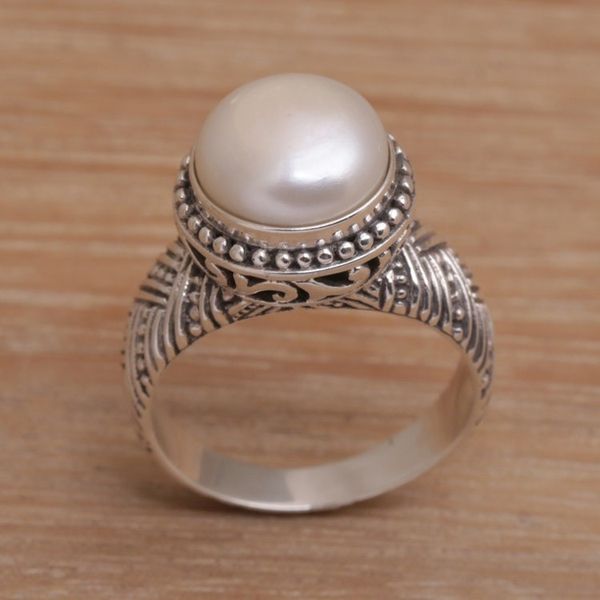 Alternate image for Handmade 925 Sterling Silver Cultured Pearl Cocktail Ring Moonlight Glyph