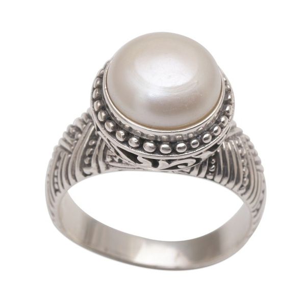 Alternate image for Handmade 925 Sterling Silver Cultured Pearl Cocktail Ring Moonlight Glyph