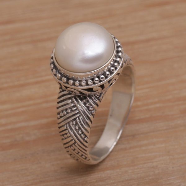 Alternate image for Handmade 925 Sterling Silver Cultured Pearl Cocktail Ring Moonlight Glyph