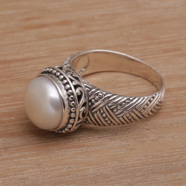 Alternate image for Handmade 925 Sterling Silver Cultured Pearl Cocktail Ring Moonlight Glyph