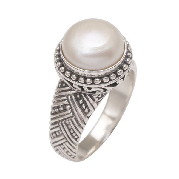 Alternate image for Handmade 925 Sterling Silver Cultured Pearl Cocktail Ring Moonlight Glyph