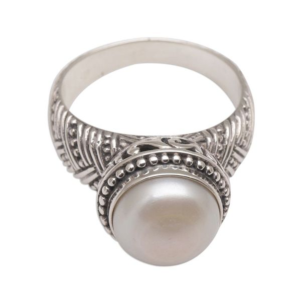 Alternate image for Handmade 925 Sterling Silver Cultured Pearl Cocktail Ring Moonlight Glyph