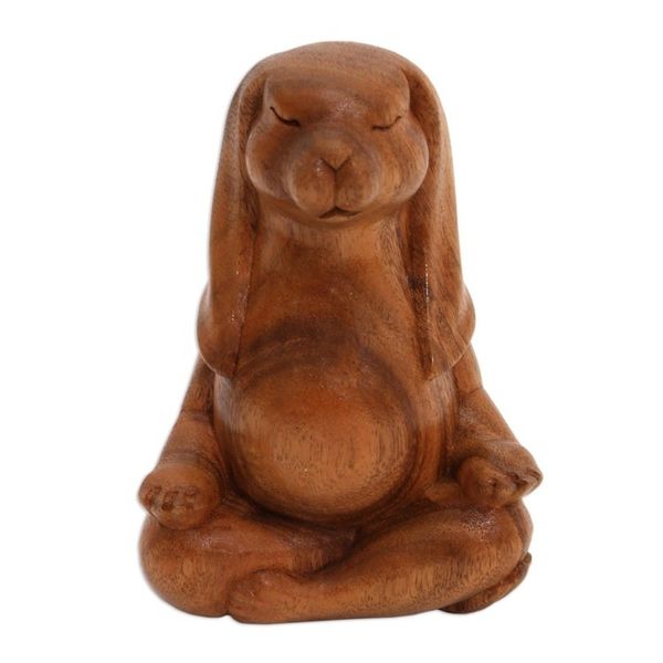 Alternate image for Suar Wood Yoga Bunny Sculpture from Bali Pregnant Yoga Bunny