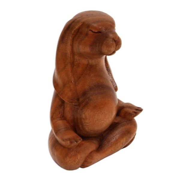 Alternate image for Suar Wood Yoga Bunny Sculpture from Bali Pregnant Yoga Bunny