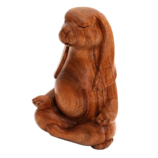 Alternate image for Suar Wood Yoga Bunny Sculpture from Bali Pregnant Yoga Bunny