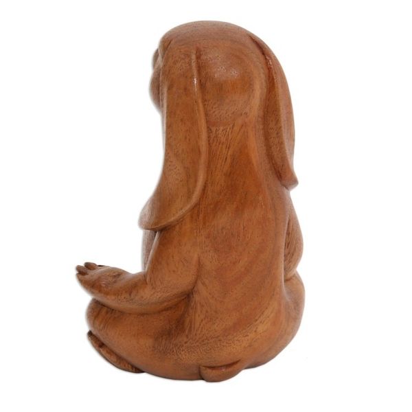 Alternate image for Suar Wood Yoga Bunny Sculpture from Bali Pregnant Yoga Bunny