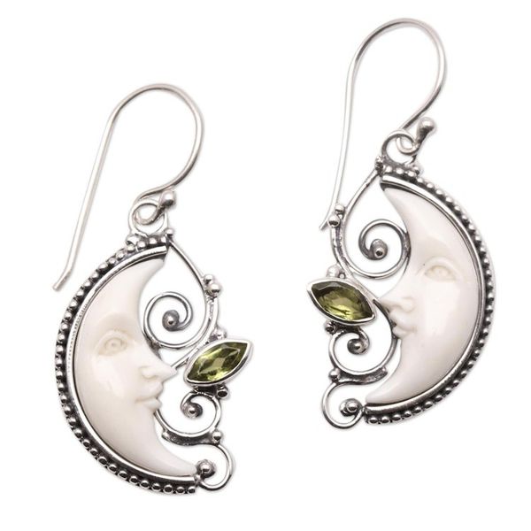 Alternate image for Peridot Crescent Moon Dangle Earrings from Bali Bun Moons