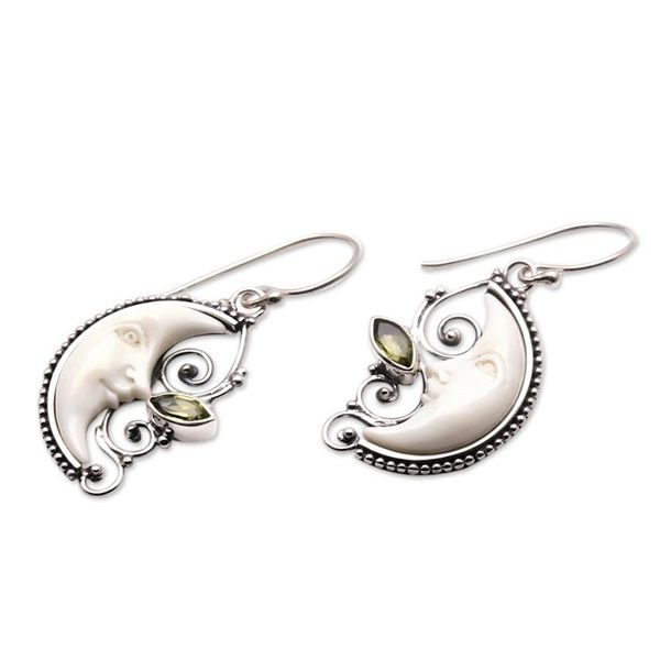 Alternate image for Peridot Crescent Moon Dangle Earrings from Bali Bun Moons