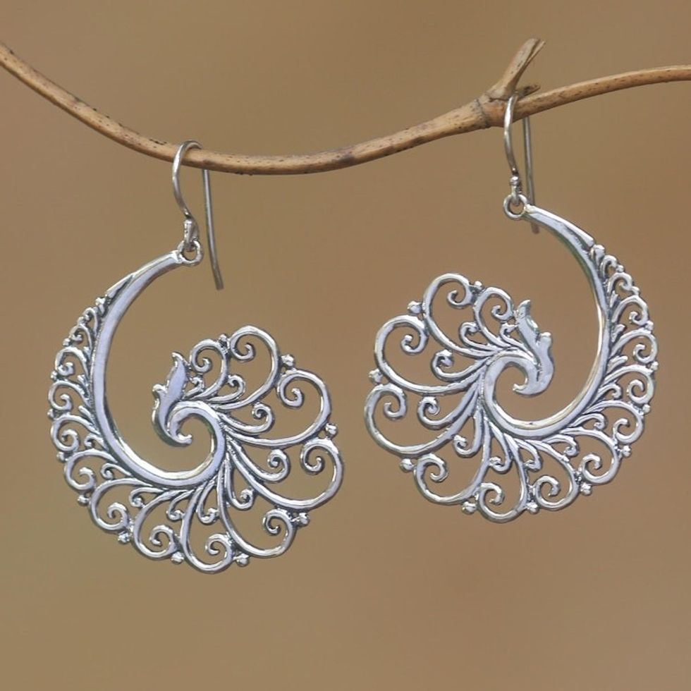 Spiral Motif Sterling Silver Dangle Earrings from Bali 'Infinite Curls'