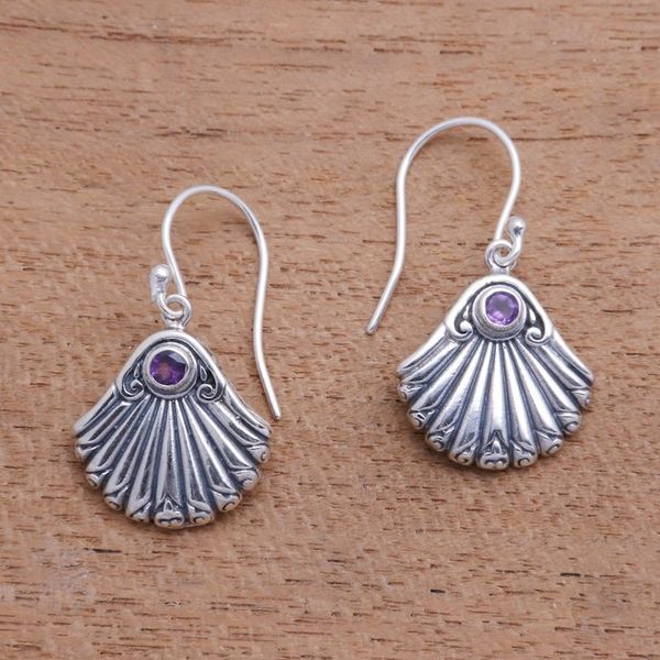 Alternate image for Seashell-Shaped Amethyst Dangle Earrings from Bali Seashore Shells