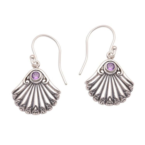 Alternate image for Seashell-Shaped Amethyst Dangle Earrings from Bali Seashore Shells
