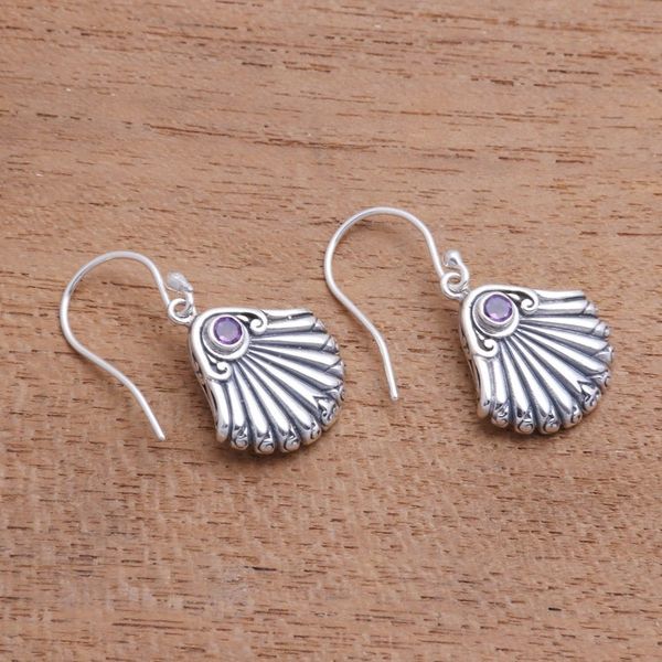 Alternate image for Seashell-Shaped Amethyst Dangle Earrings from Bali Seashore Shells