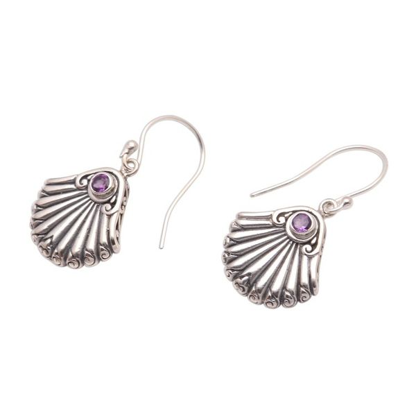 Alternate image for Seashell-Shaped Amethyst Dangle Earrings from Bali Seashore Shells