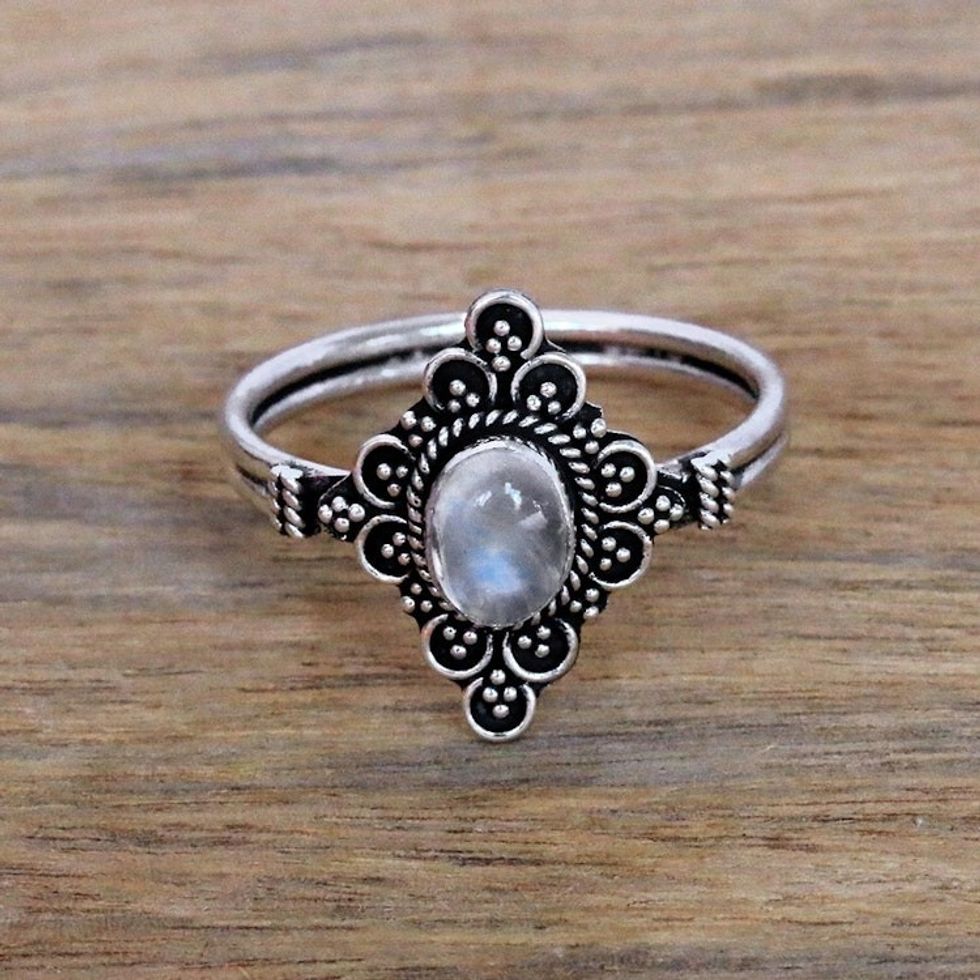 Handcrafted Moonstone Cocktail Ring from Bali 'Daydream Temple'
