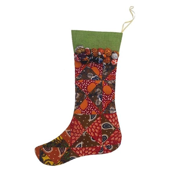 Alternate image for Handmade Batik Christmas Stocking in Cotton and Jute Batik Stocking