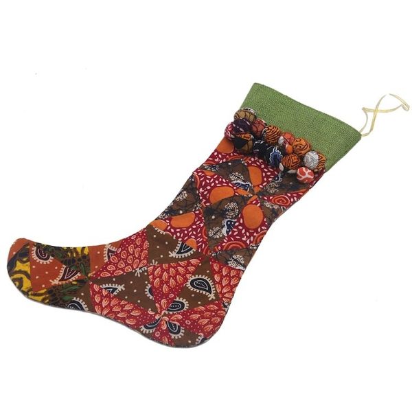 Alternate image for Handmade Batik Christmas Stocking in Cotton and Jute Batik Stocking