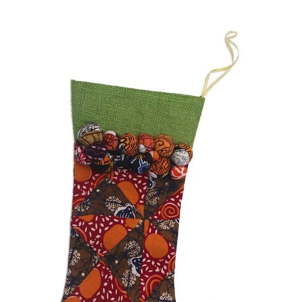 Alternate image for Handmade Batik Christmas Stocking in Cotton and Jute Batik Stocking