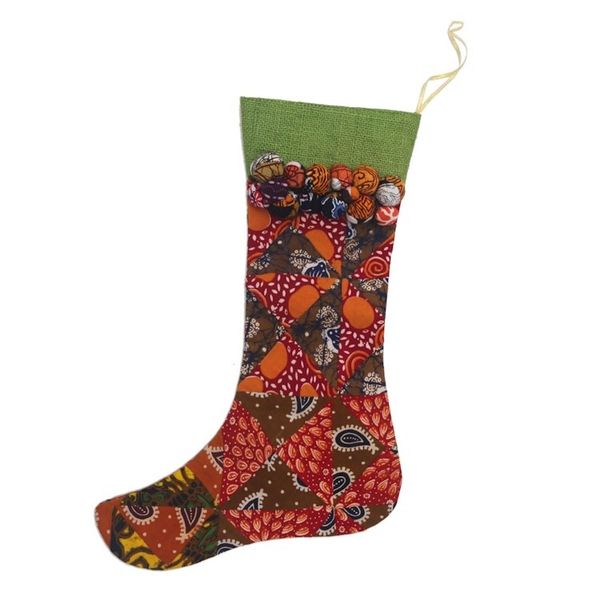 Alternate image for Handmade Batik Christmas Stocking in Cotton and Jute Batik Stocking