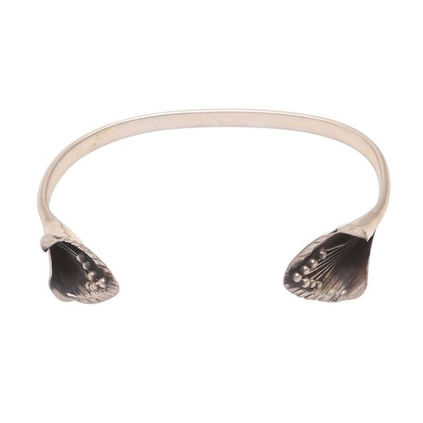 Alternate image for Sterling Silver Cuff Bracelet with Floral Ends from Bali Floral Twins