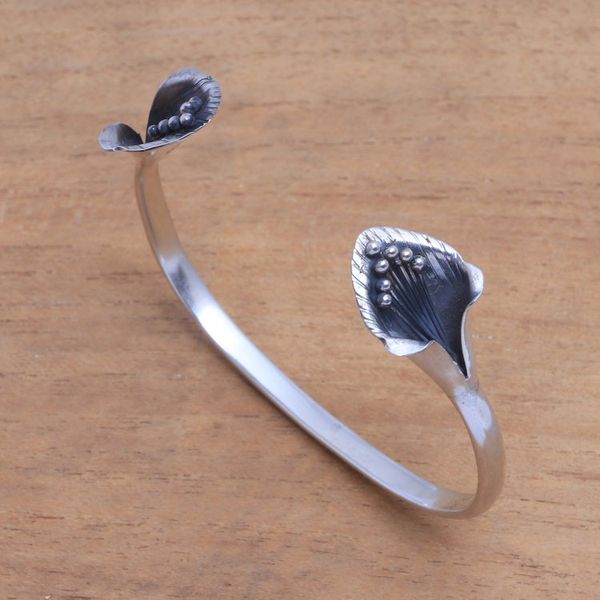 Alternate image for Sterling Silver Cuff Bracelet with Floral Ends from Bali Floral Twins