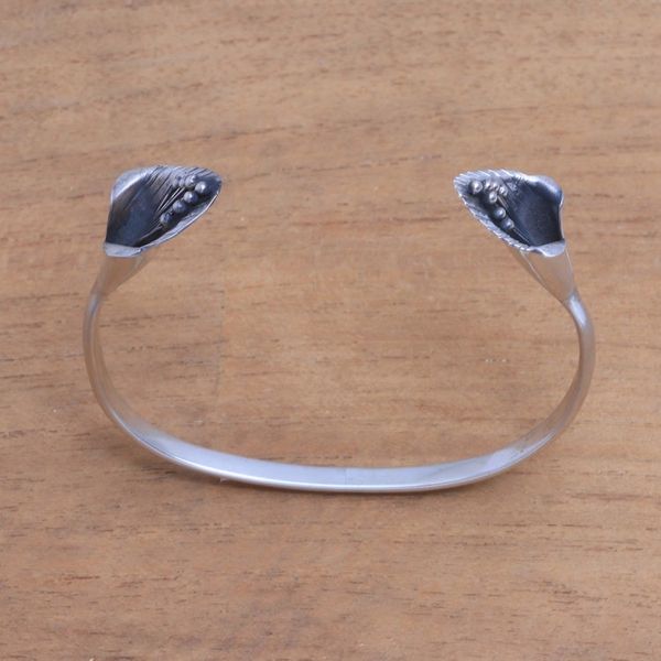 Alternate image for Sterling Silver Cuff Bracelet with Floral Ends from Bali Floral Twins