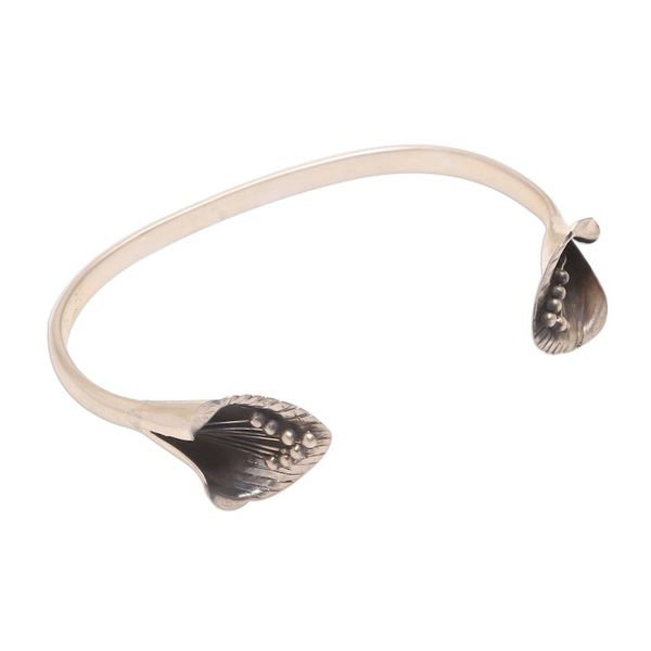 Alternate image for Sterling Silver Cuff Bracelet with Floral Ends from Bali Floral Twins